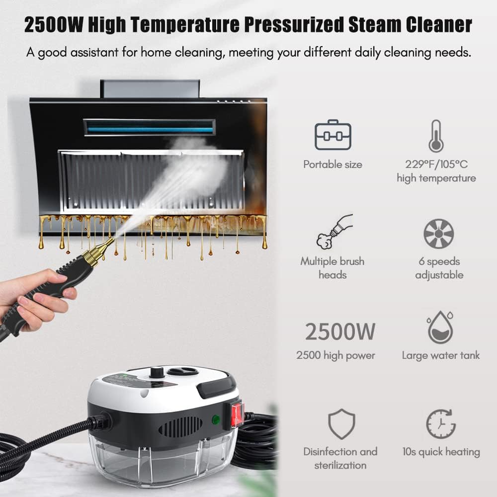 2500W High Pressure Steam Cleaners, Portable Steam Cleaner Handheld 6 Speeds for Home Kitchen