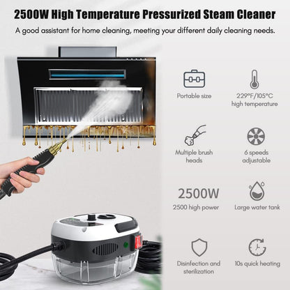 2500W High Pressure Steam Cleaners, Portable Steam Cleaner Handheld 6 Speeds for Home Kitchen